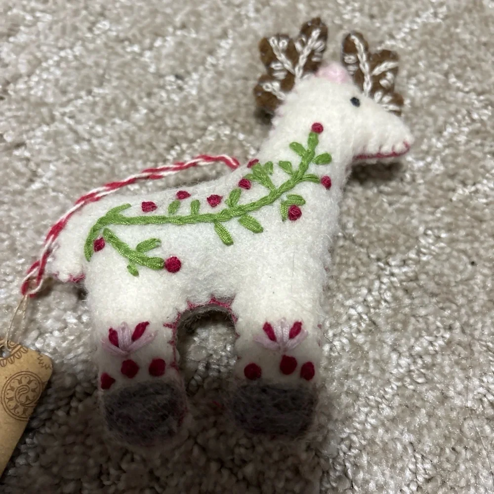 NWT Karma Scandi Felted Wool Christmas Ornaments Squirrel Bear Reindeer Set 3